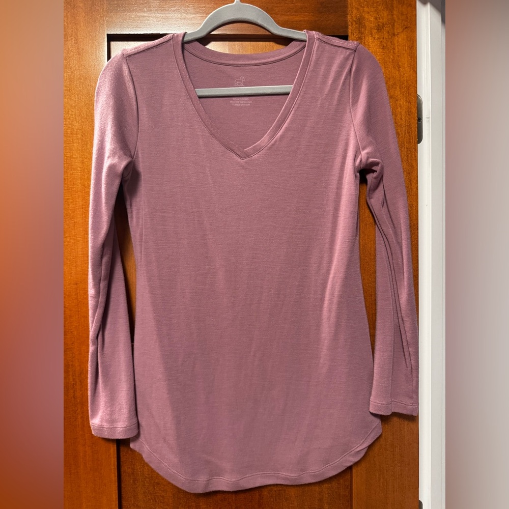 Woolx Women's V-Neck Long Sleeve Tunic Top - mauve